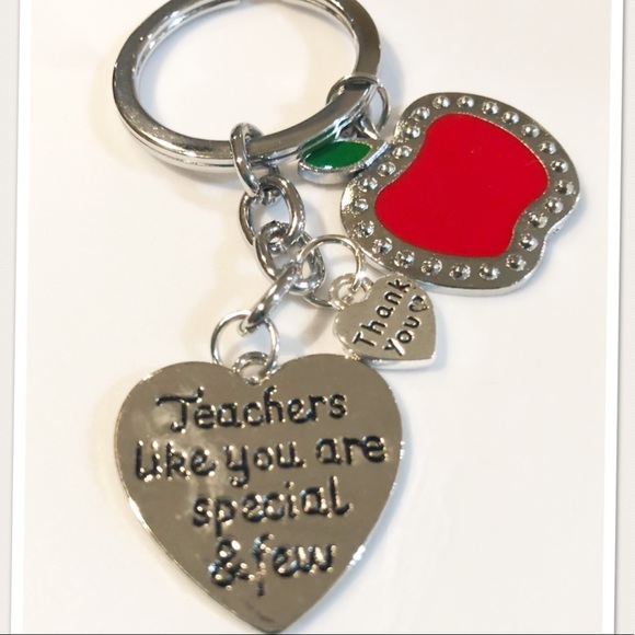 Teacher heart keychain Apple thank you Silver gift - Picture 4 of 4